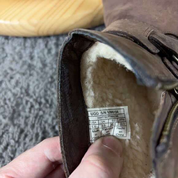 Ugg Boots Cheyne Women Size 5.5 Brown Leather Waterproof Wool Lined Ankle Bootie - Picture 8 of 9
